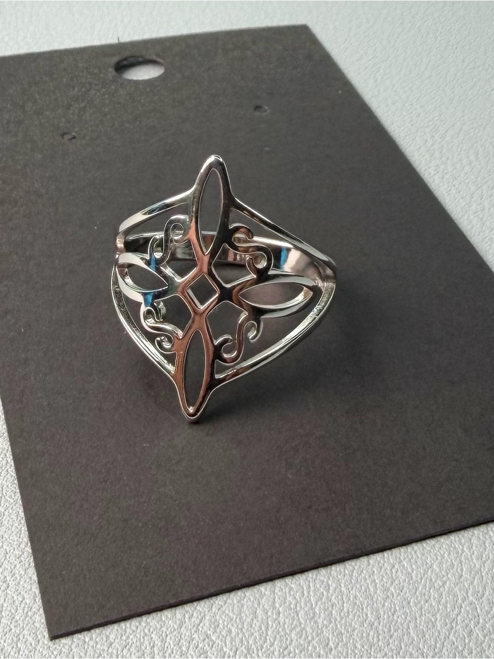 Openwork Silver Floral Motif Statement Ring - Polished Silver